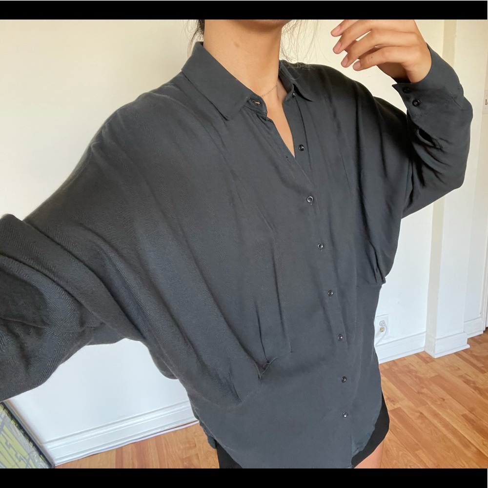 Free People Long Sleeve Dark Grey Top